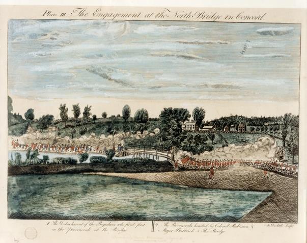 The Engagement at the North Bridge in Concord, engraving after Amos Doolittle